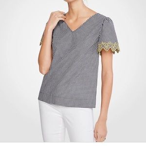 Ann Taylor Gingham Top sz S eyelet embroidered